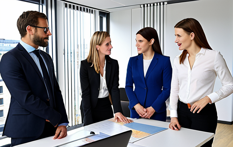 **Career Opportunities:** A diverse group of professionals from various countries (France, Canada, etc.) collaborating in a modern, international office setting. Emphasis on communication and global teamwork.