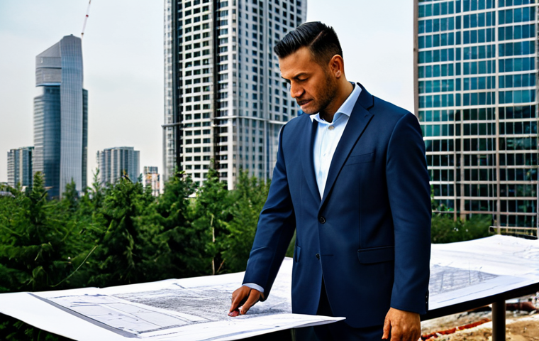 프랑스어 프랑스어와 퀘벡 불어 비교 - **Prompt:** A professional architect, fully clothed in a modest blazer and slacks, reviewing bluepri...