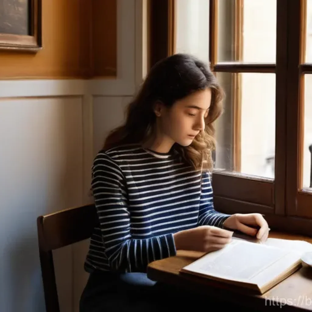 프랑스어 속담과 관용구 - **Prompt:** A cozy and sunlit Parisian cafe interior. A young woman, perhaps in her early twenties, ...