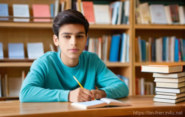 프랑스어 프랑스어 시험 고득점 전략 - **Prompt:** A focused young adult student, around 20 years old, with a diverse background, sitting c...