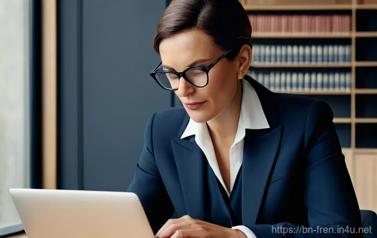 프랑스어 비즈니스 이메일 작성법 - **Prompt:** A focused, gender-neutral professional in their 30s to early 40s is intently working on ...