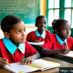 Home 19 프랑스어 사용 인구 통계 - A vibrant classroom scene in Cameroon showing diverse young African students eagerly learning French...