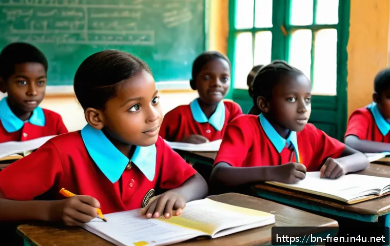 프랑스어 사용 인구 통계 - A vibrant classroom scene in Cameroon showing diverse young African students eagerly learning French...